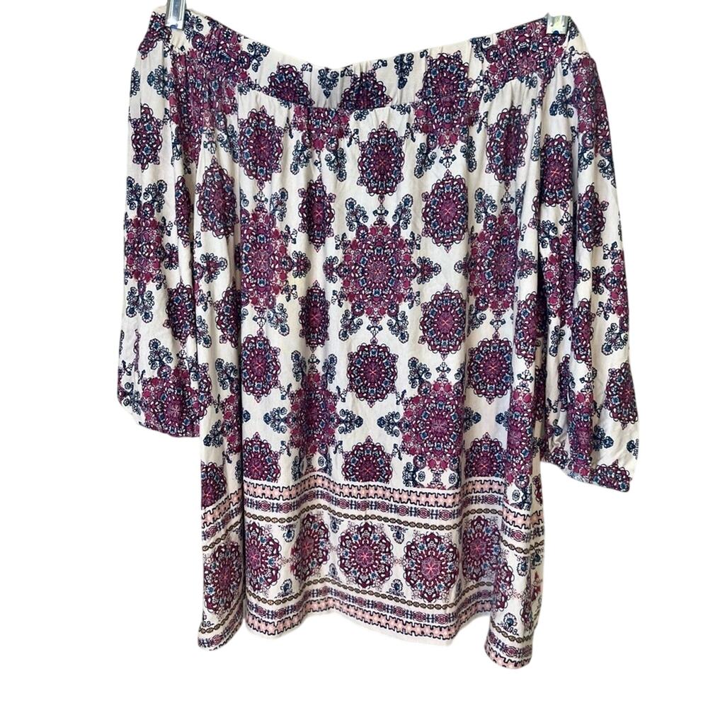 Loveappella Women's off-shoulder Blouse with Floral Pattern size Medium